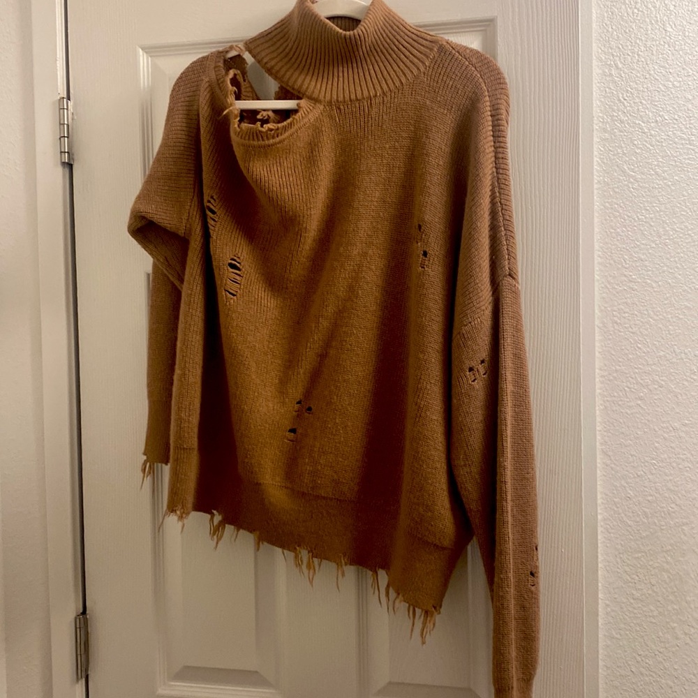 Lovers and Friends Cold Shoulder worn Turtleneck sweater